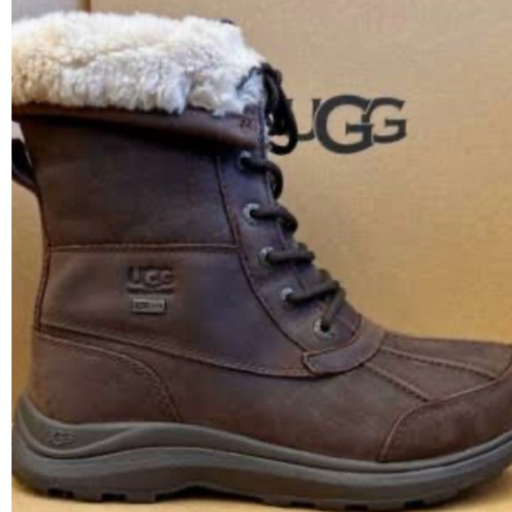 UGG Chocolate Leather Boots with Shearling